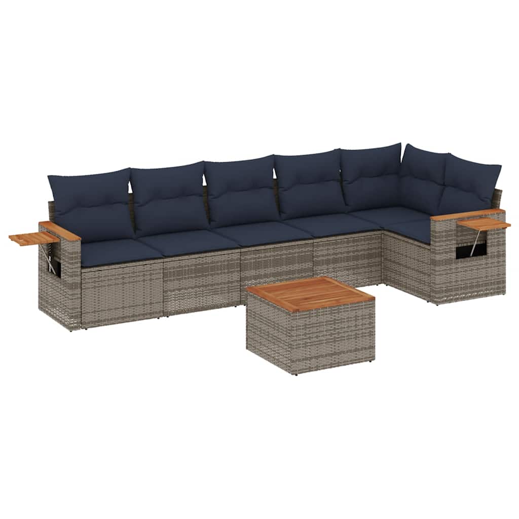 7 Piece Patio Sofa Set with Cushions Grey Poly Rattan (US only)