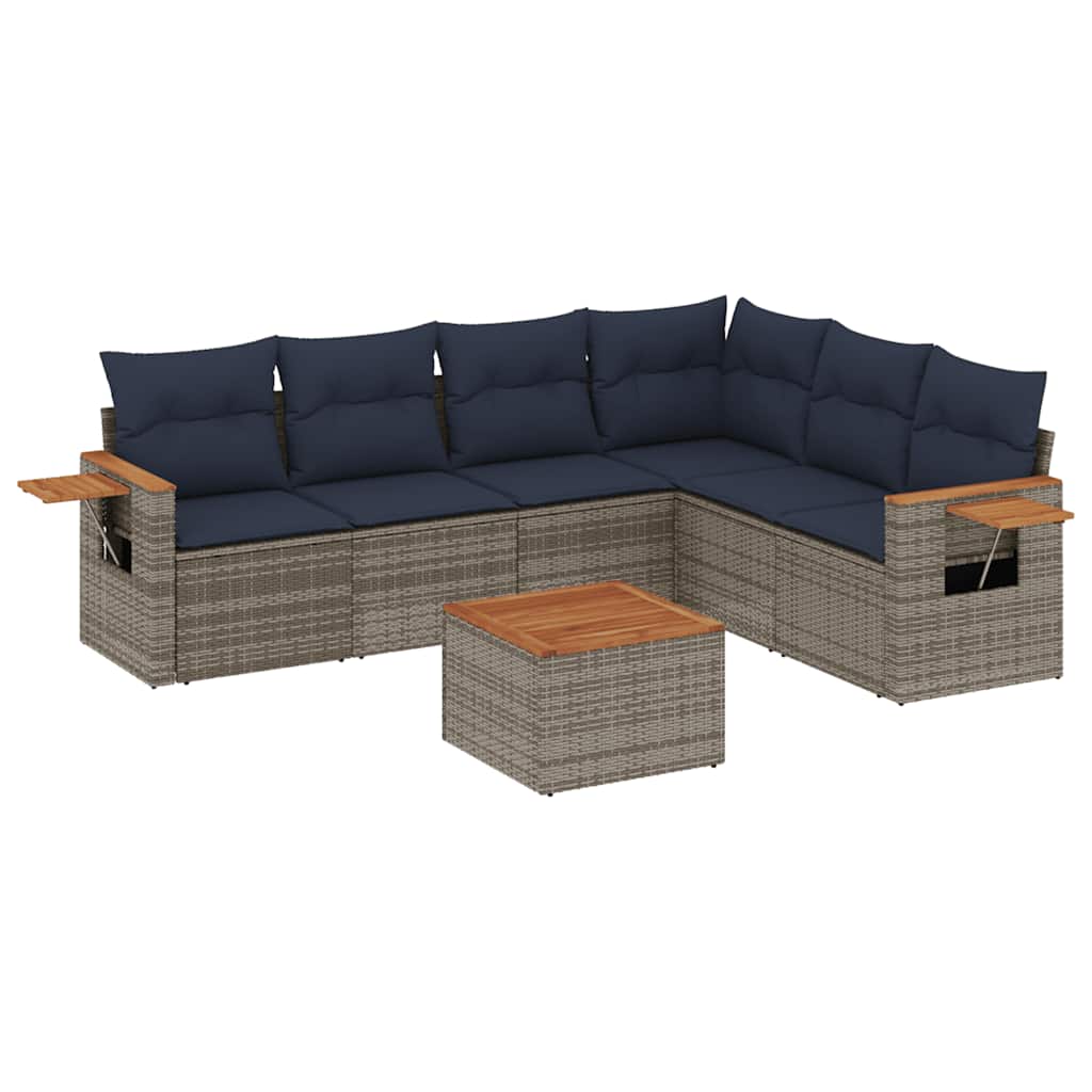 7 Piece Patio Sofa Set with Cushions Grey Poly Rattan (US only)