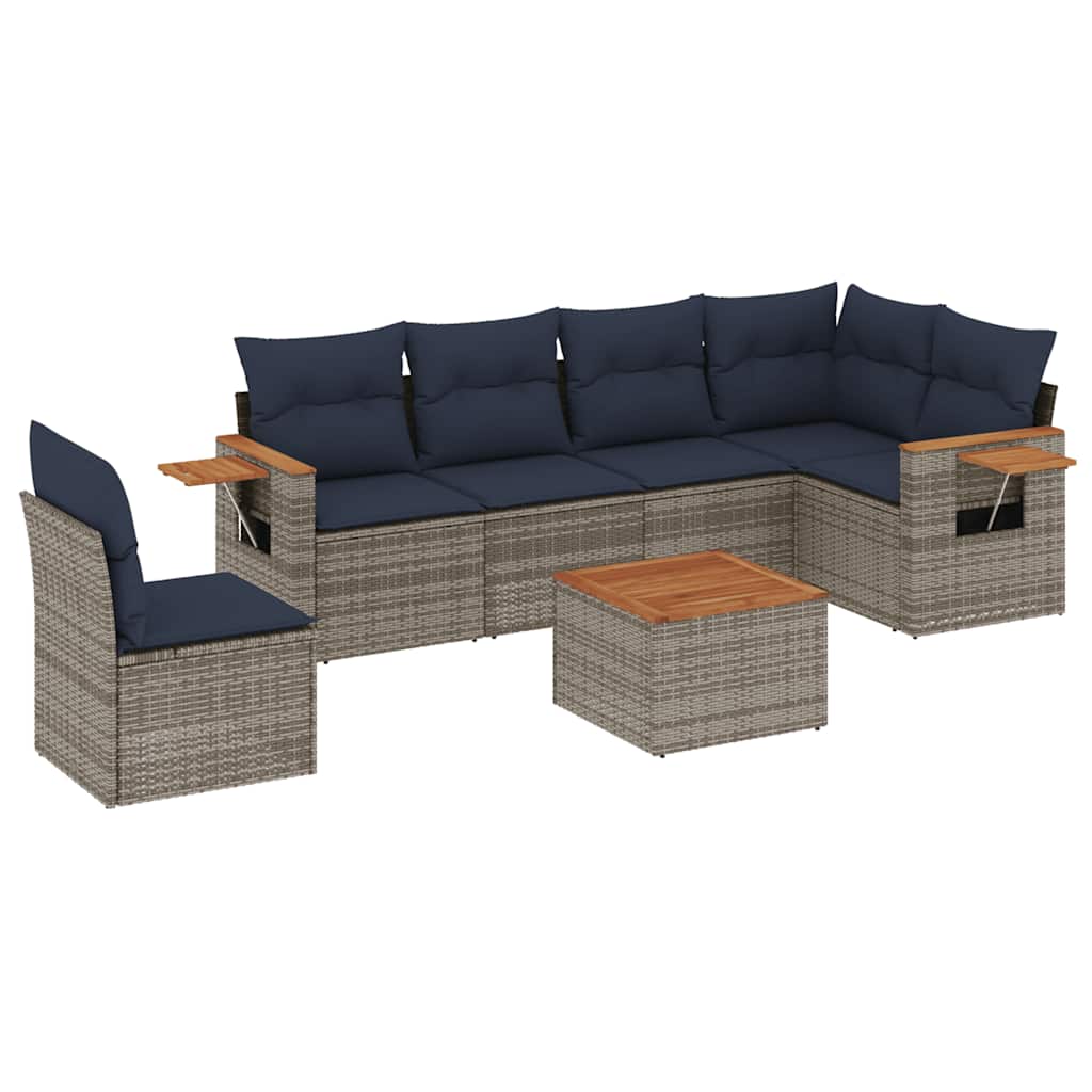7 Piece Patio Sofa Set with Cushions Grey Poly Rattan (US only)