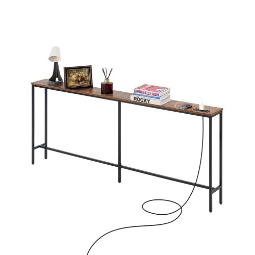 70.9" slim console table with charging ports, single-tier sofa table featuring a sturdy metal frame