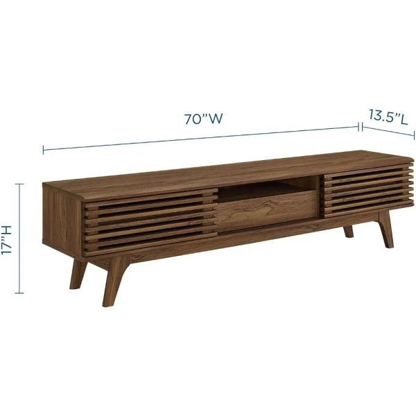 70-inch mid-century modern TV stand in walnut finish for contemporary living rooms