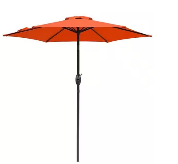 7.5 ft orange market patio umbrella featuring push-button tilt, crank handle, and 6 durable aluminum ribs - model EU001OG-AK