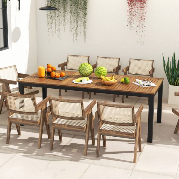 79-inch acacia wood outdoor dining table for 8 with umbrella hole