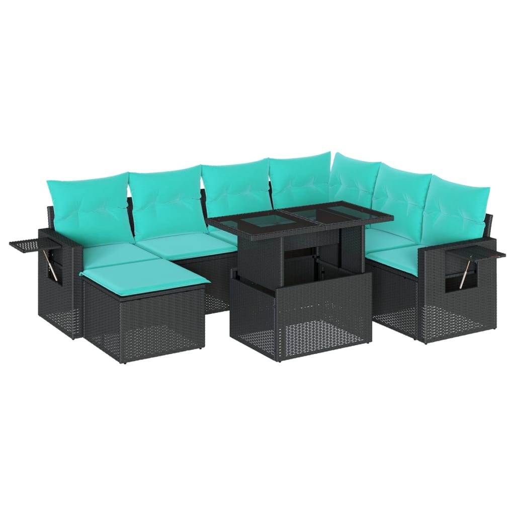 8 Piece Garden Sofa Set with Cushions Black Poly Rattan