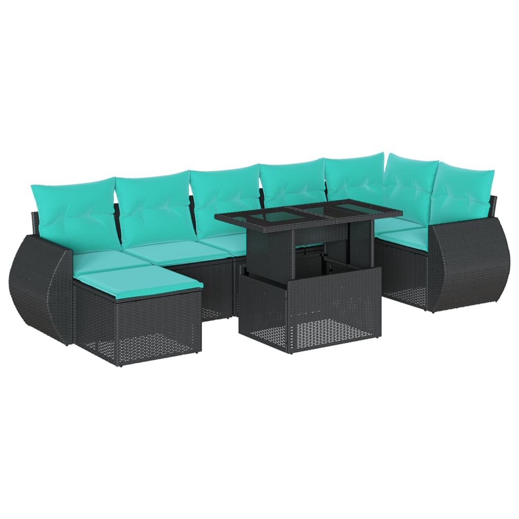 8 Piece Garden Sofa Set with Cushions Black Poly Rattan