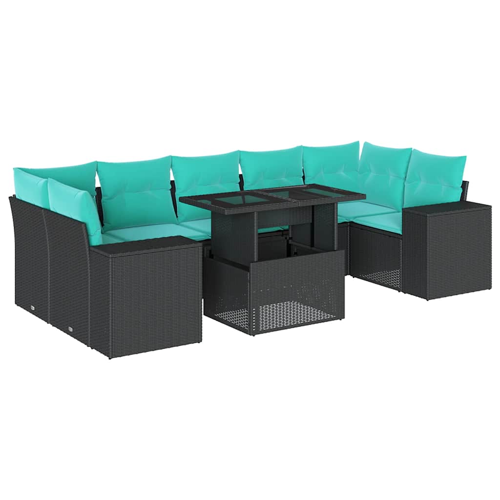 8 Piece Garden Sofa Set with Cushions Black Poly Rattan