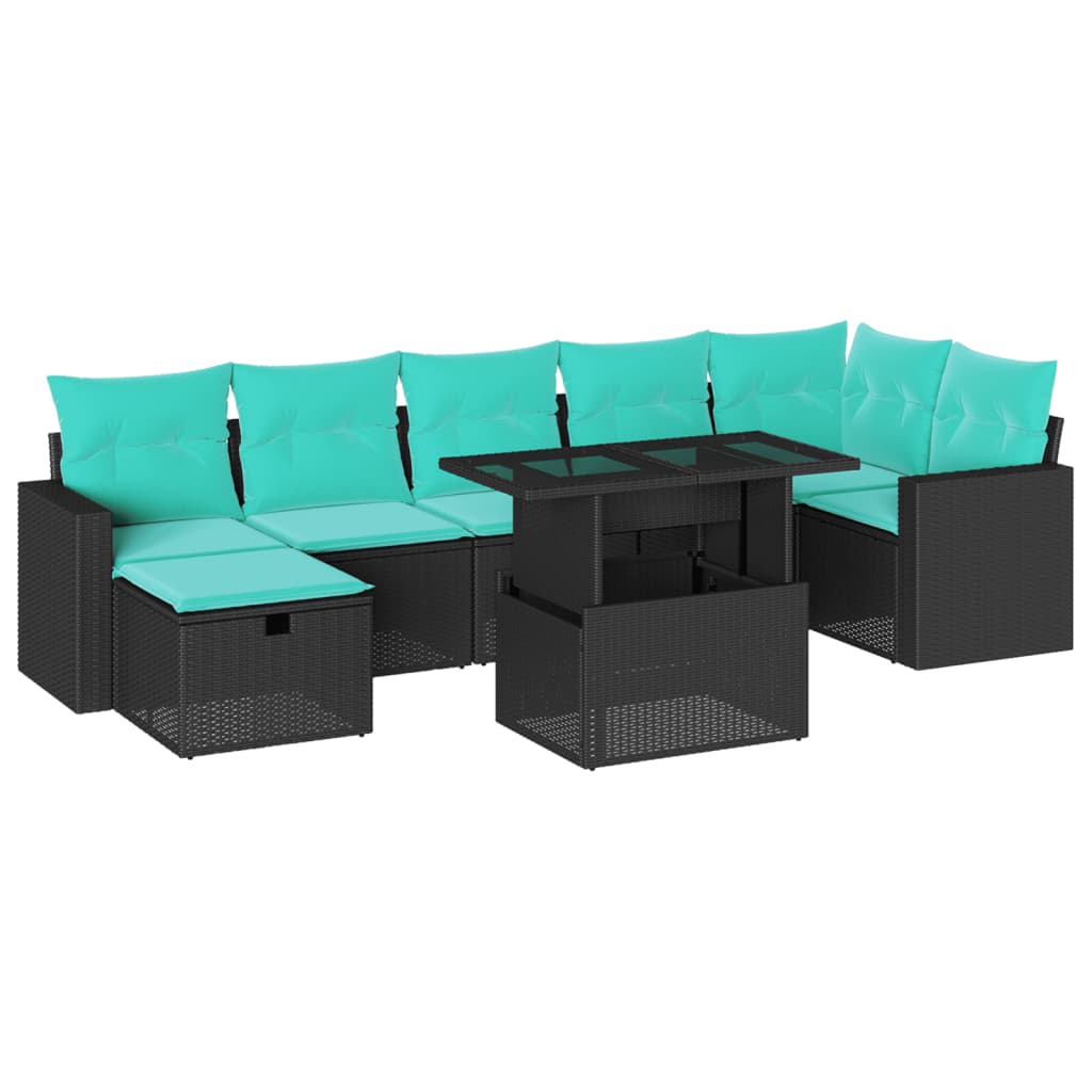 8 Piece Garden Sofa Set with Cushions Black Poly Rattan