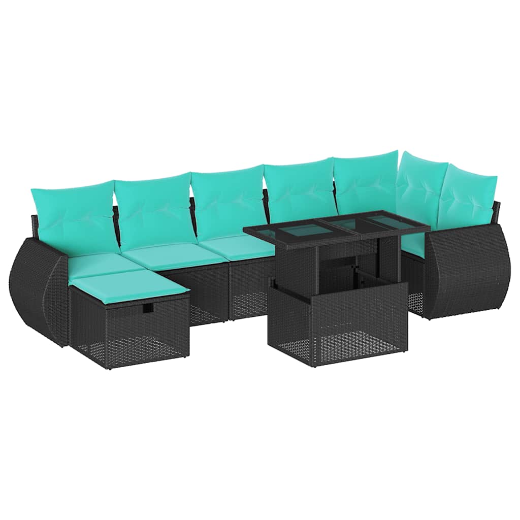 8 Piece Garden Sofa Set with Cushions Black Poly Rattan