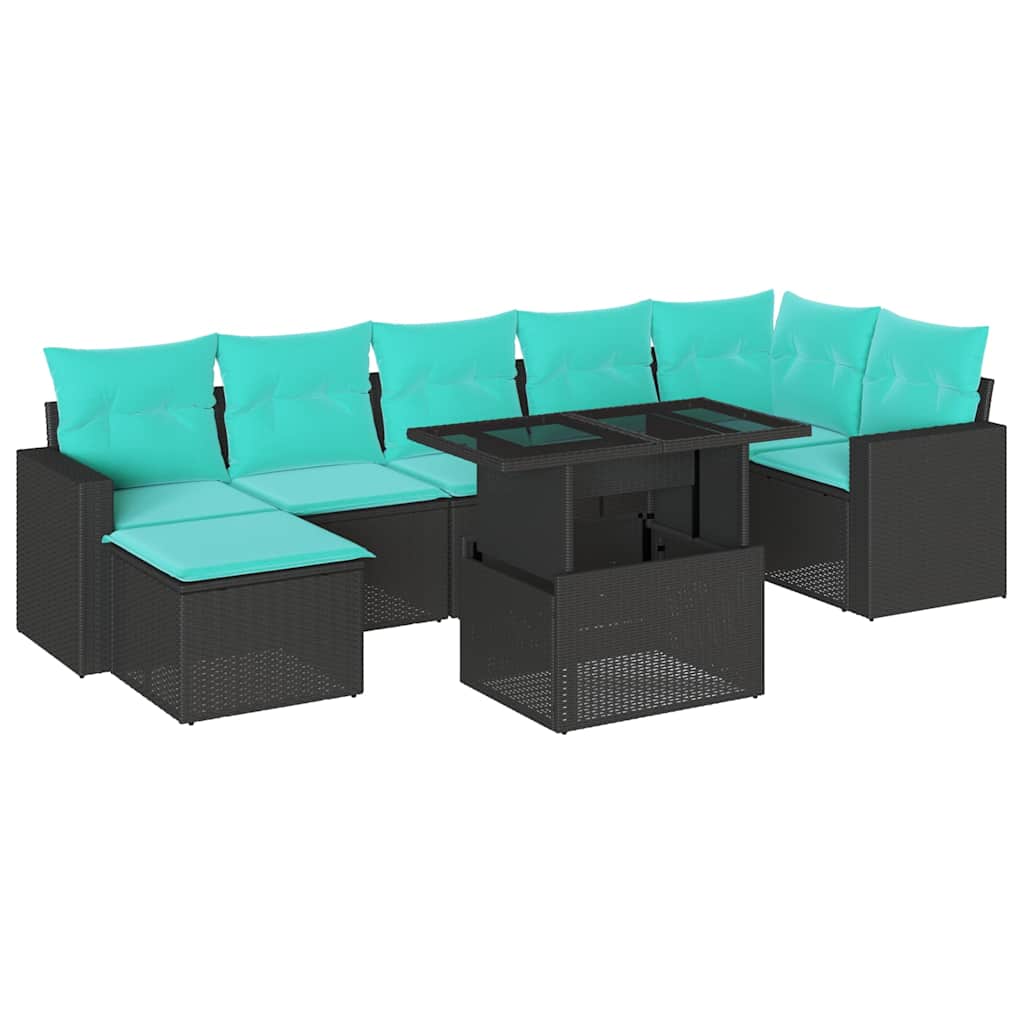 8 Piece Garden Sofa Set with Cushions Black Poly Rattan