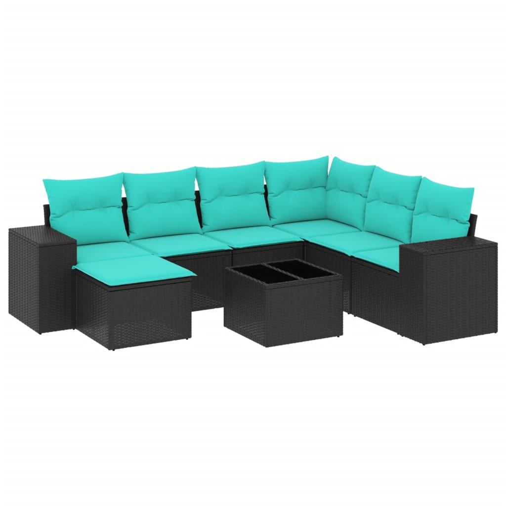 8 Piece Garden Sofa Set with Cushions Black Poly Rattan