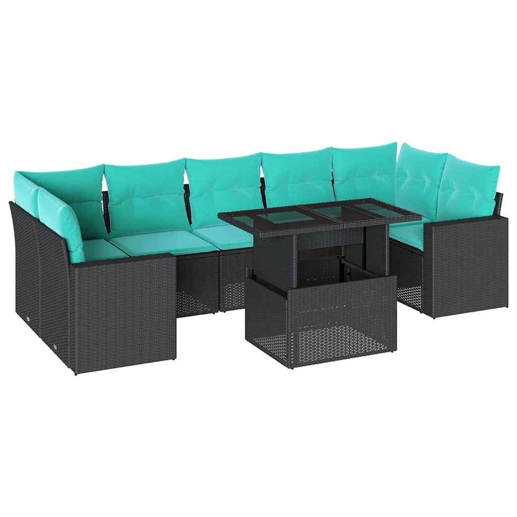 8 Piece Garden Sofa Set with Cushions Black Poly Rattan