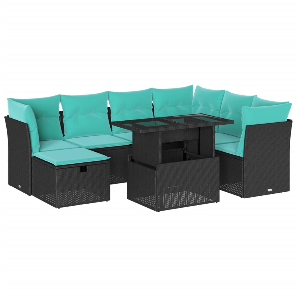 8 Piece Garden Sofa Set with Cushions Black Poly Rattan