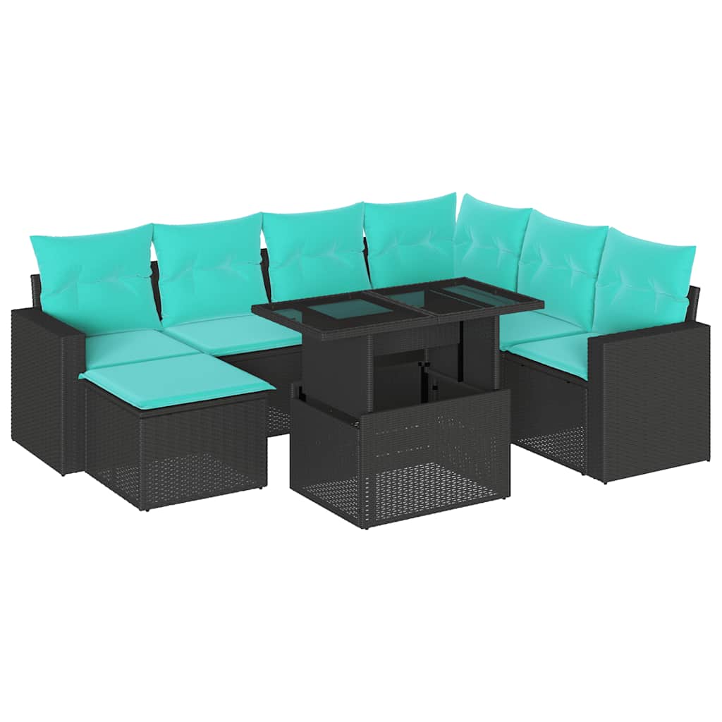 8 Piece Garden Sofa Set with Cushions Black Poly Rattan