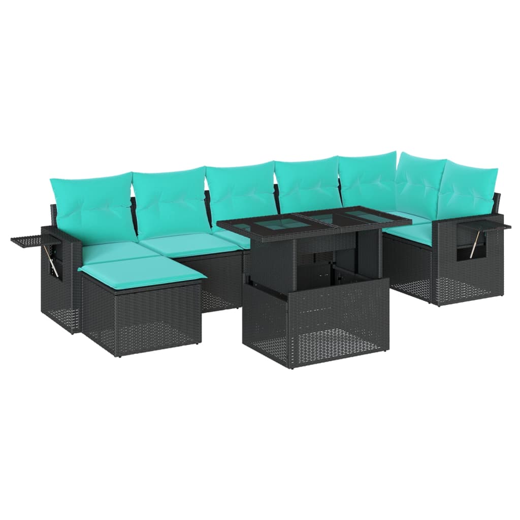 8 Piece Garden Sofa Set with Cushions Black Poly Rattan