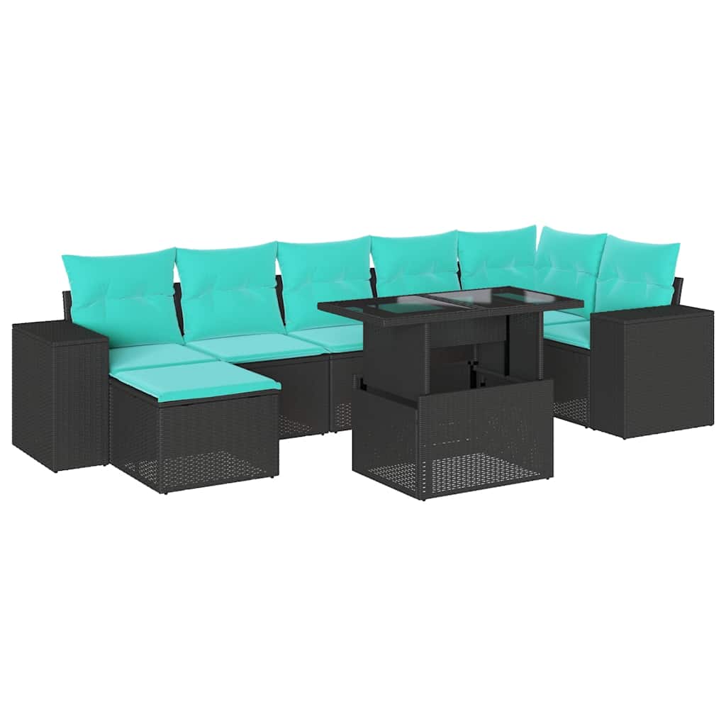 8 Piece Garden Sofa Set with Cushions Black Poly Rattan