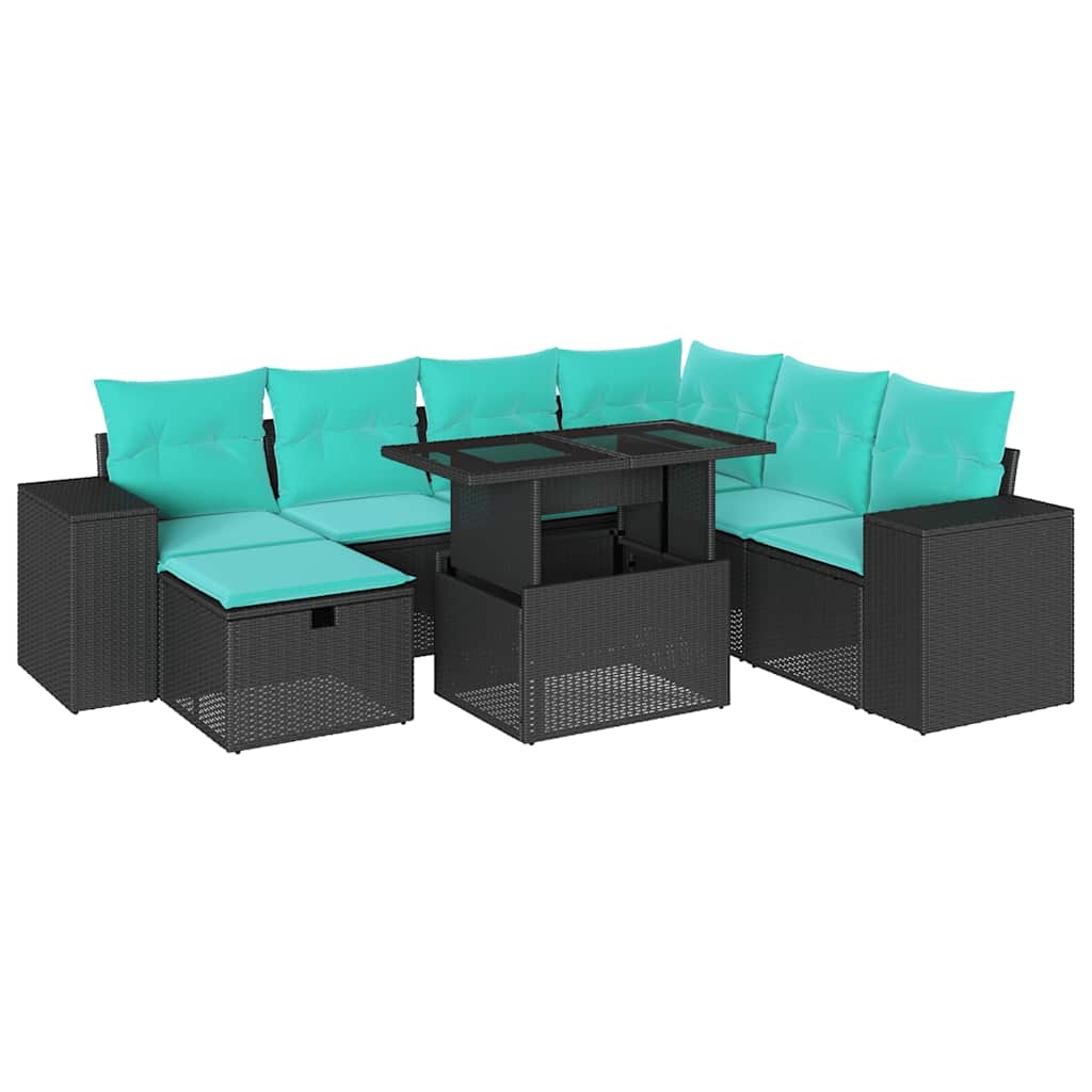 8 Piece Garden Sofa Set with Cushions Black Poly Rattan