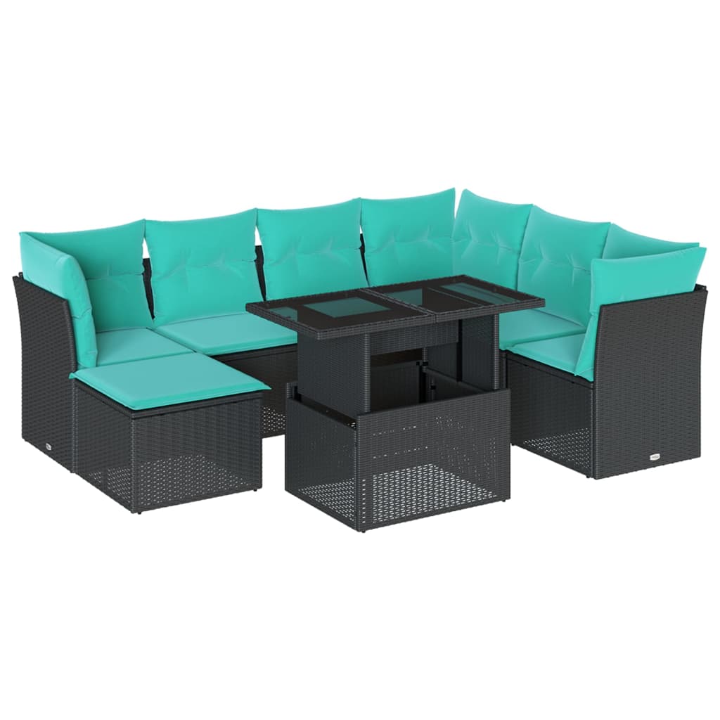 8 Piece Garden Sofa Set with Cushions Black Poly Rattan