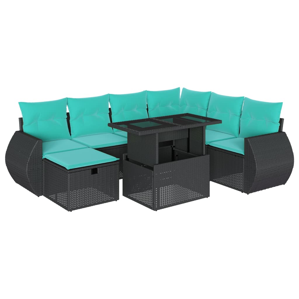 8 Piece Garden Sofa Set with Cushions Black Poly Rattan