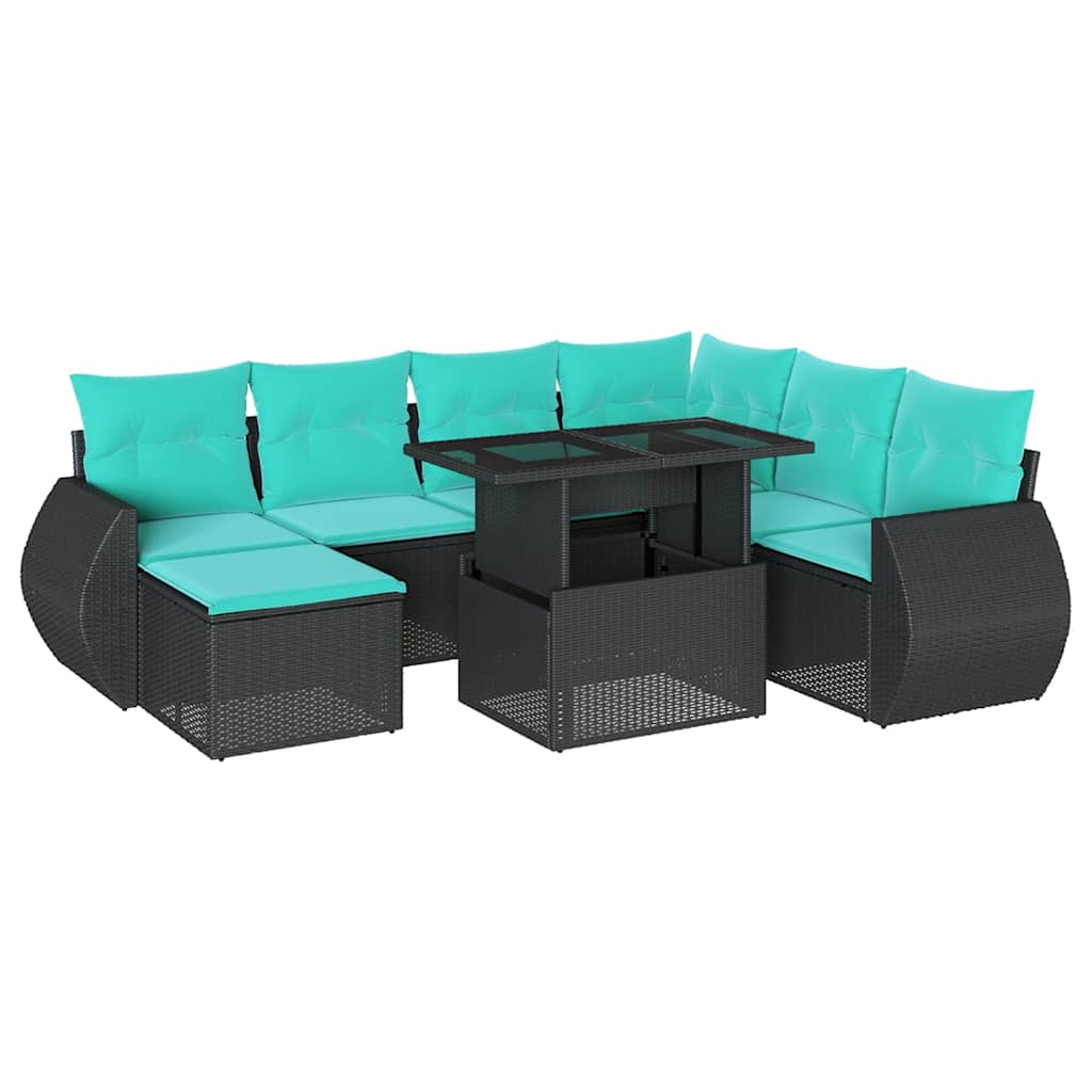 8 Piece Garden Sofa Set with Cushions Black Poly Rattan
