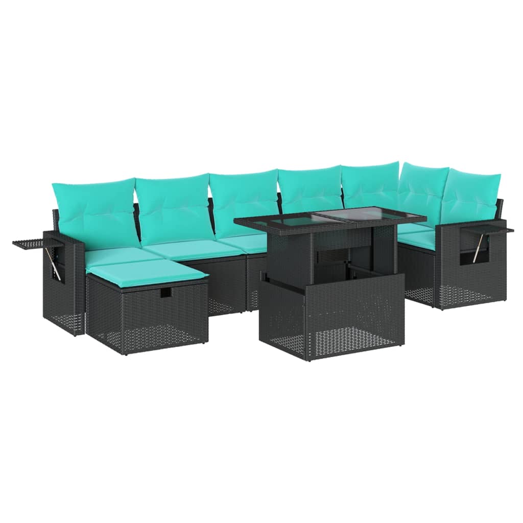 8 Piece Garden Sofa Set with Cushions Black Poly Rattan