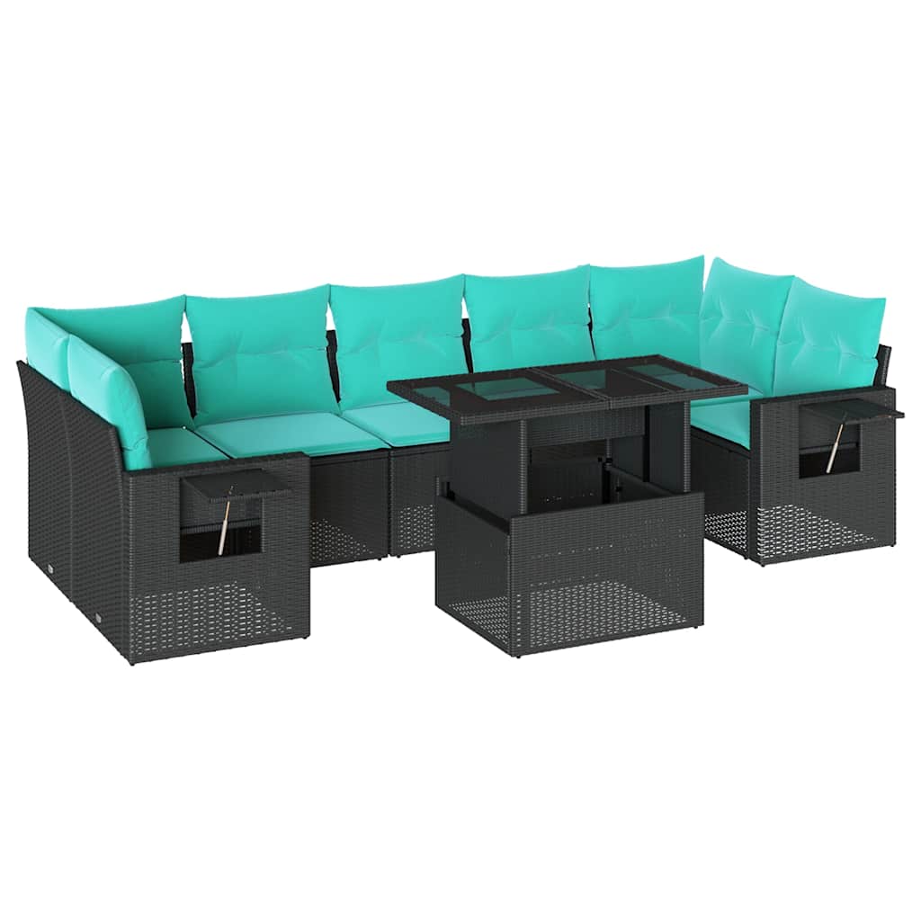 8 Piece Garden Sofa Set with Cushions Black Poly Rattan
