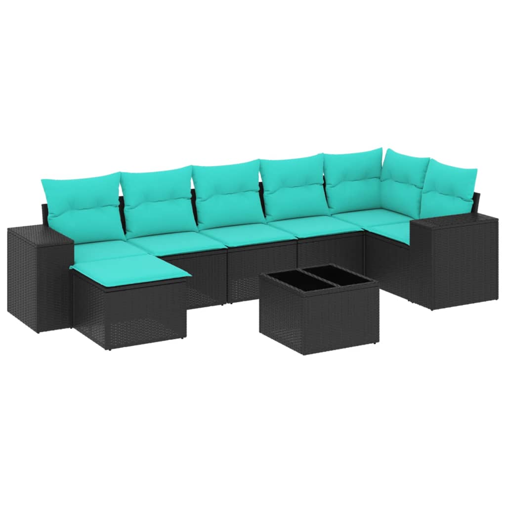 8 Piece Garden Sofa Set with Cushions Black Poly Rattan