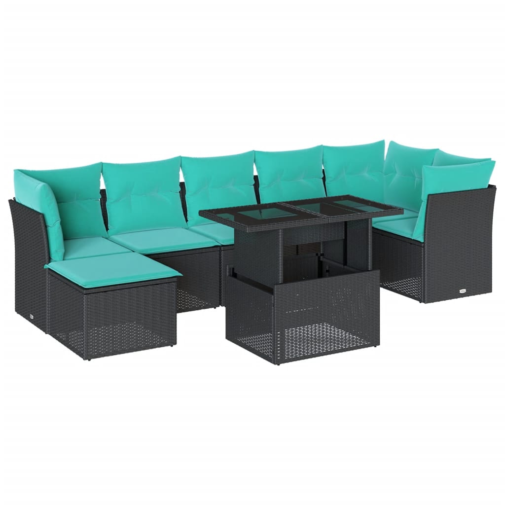 8 Piece Garden Sofa Set with Cushions Black Poly Rattan
