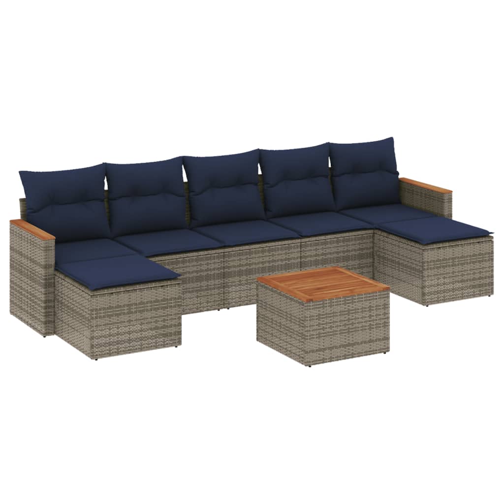 8 Piece Garden Sofa Set with Cushions Grey Poly Rattan