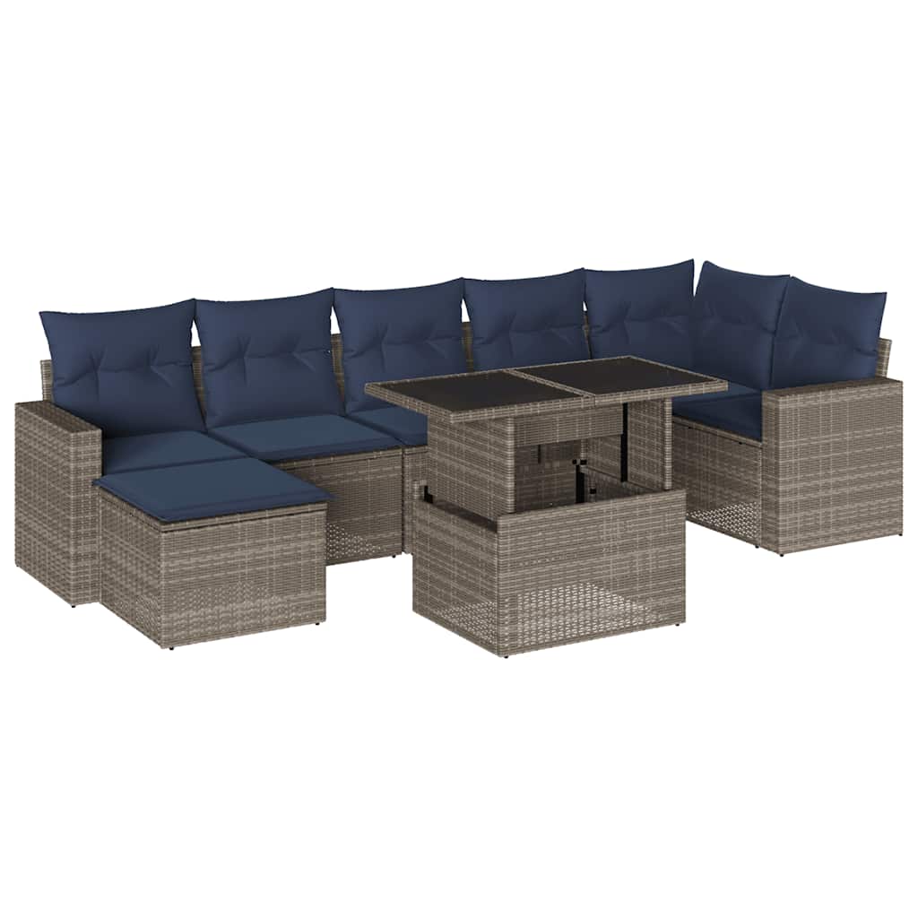 8 Piece Garden Sofa Set with Cushions Grey Poly Rattan