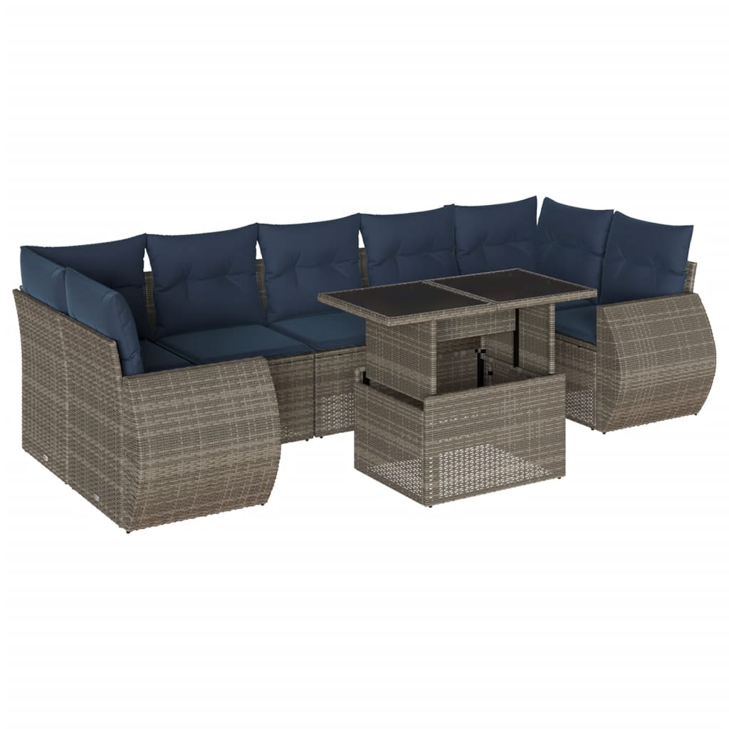 8 Piece Garden Sofa Set with Cushions Grey Poly Rattan