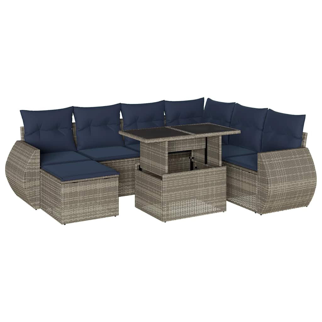 8 Piece Garden Sofa Set with Cushions Grey Poly Rattan