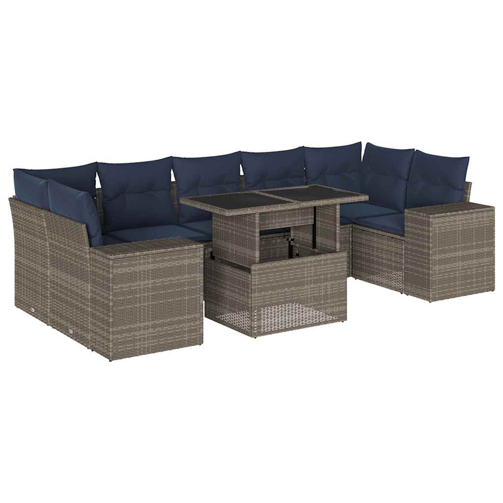 8 Piece Garden Sofa Set with Cushions Grey Poly Rattan