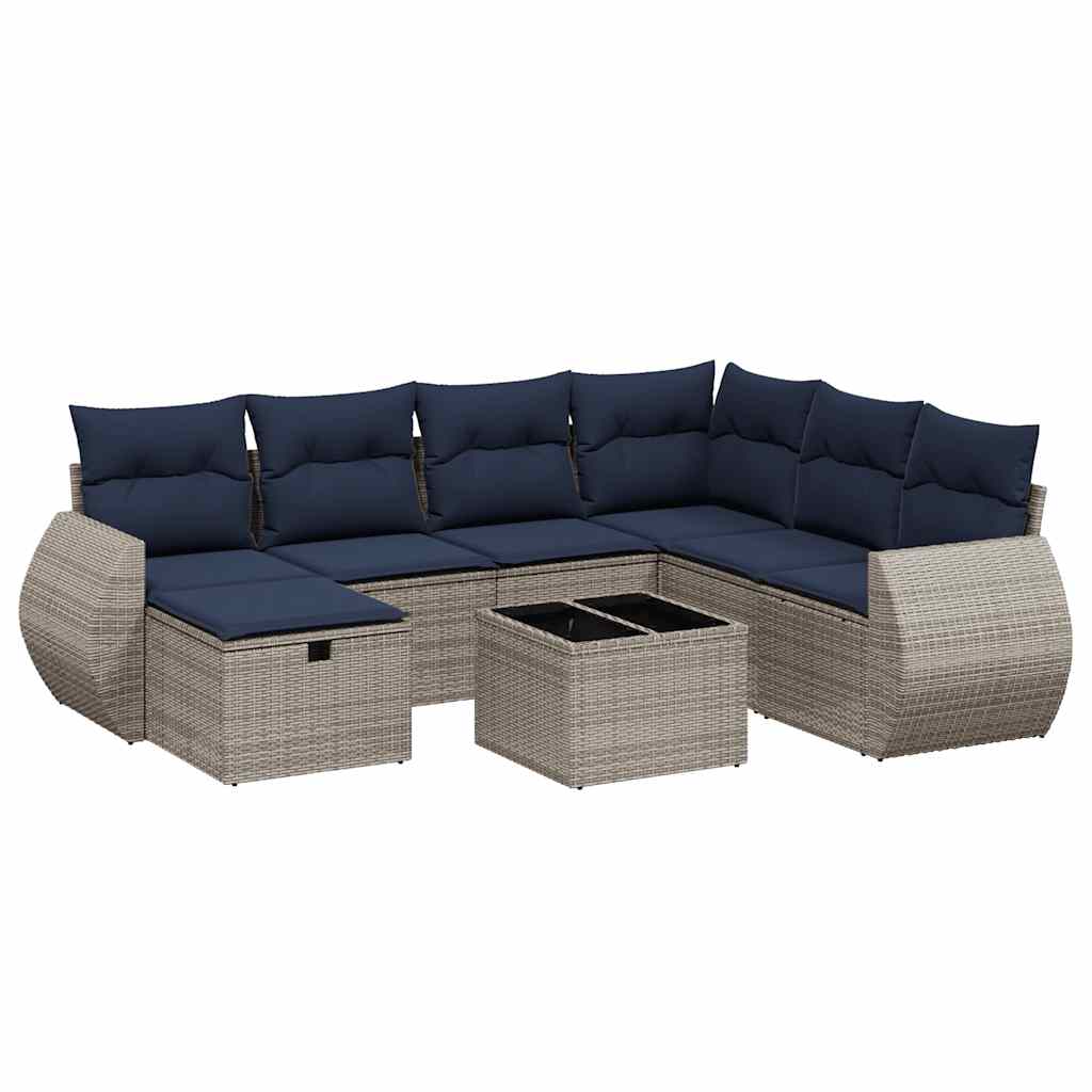 8 Piece Garden Sofa Set with Cushions Grey Poly Rattan