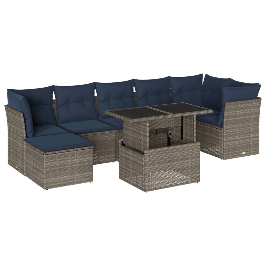 8 Piece Garden Sofa Set with Cushions Grey Poly Rattan