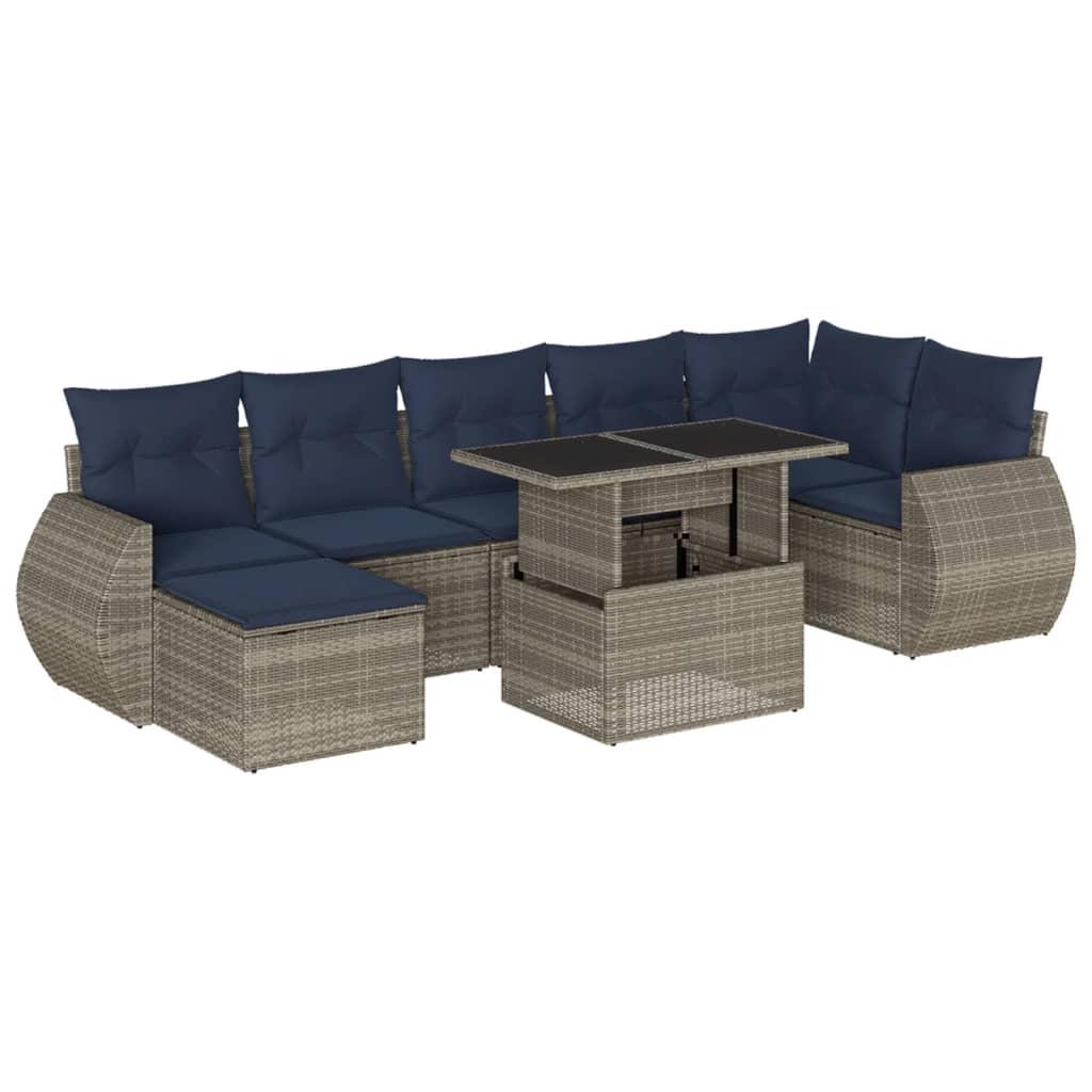 8 Piece Garden Sofa Set with Cushions Grey Poly Rattan