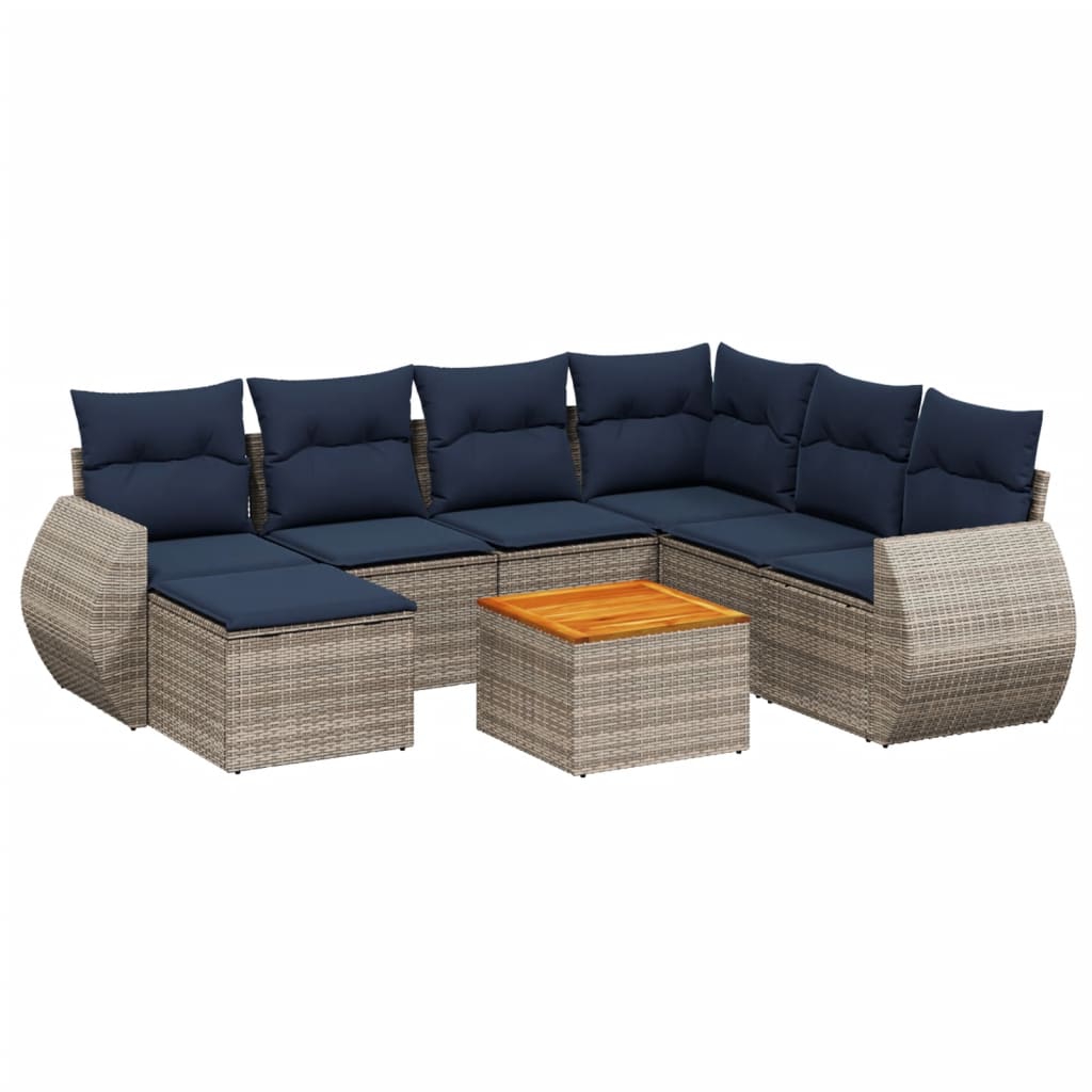 8 Piece Garden Sofa Set with Cushions Grey Poly Rattan