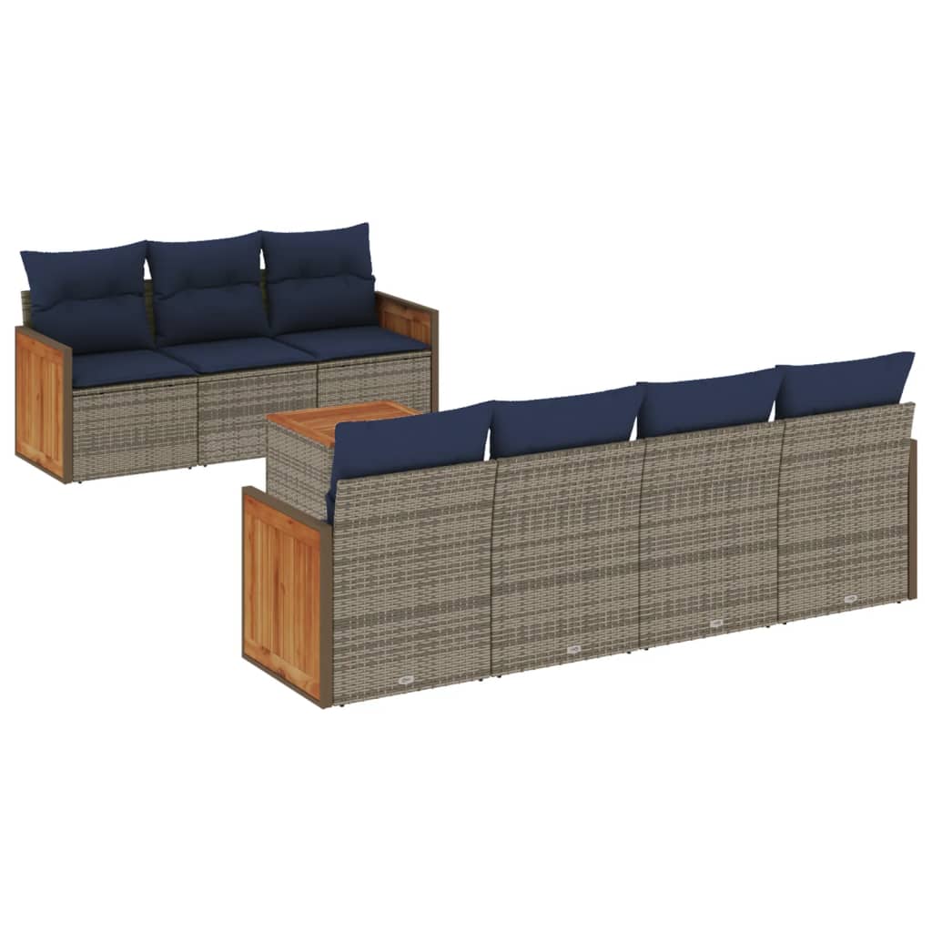 8 Piece Garden Sofa Set with Cushions Grey Poly Rattan