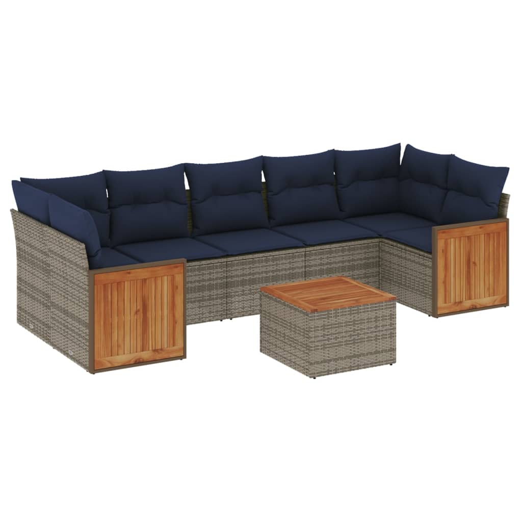 8 Piece Garden Sofa Set with Cushions Grey Poly Rattan