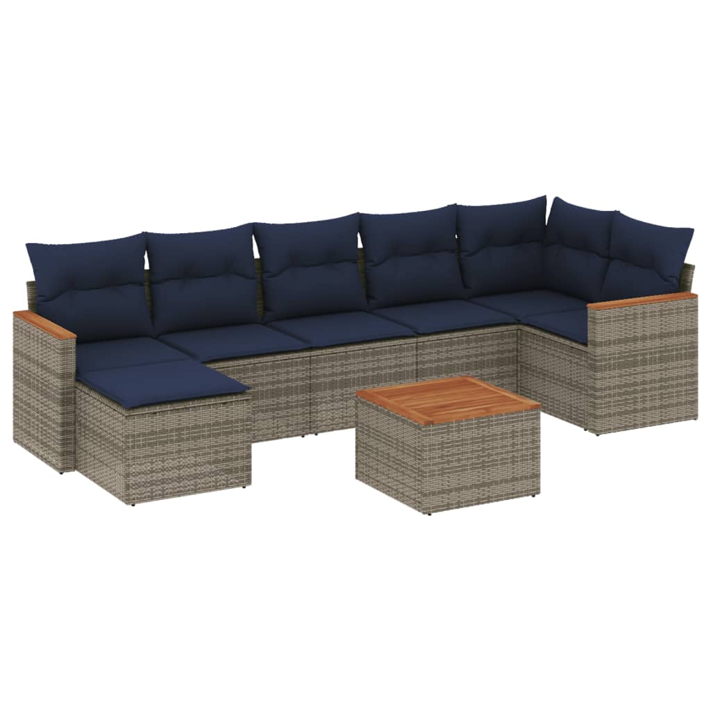 8 Piece Garden Sofa Set with Cushions Grey Poly Rattan