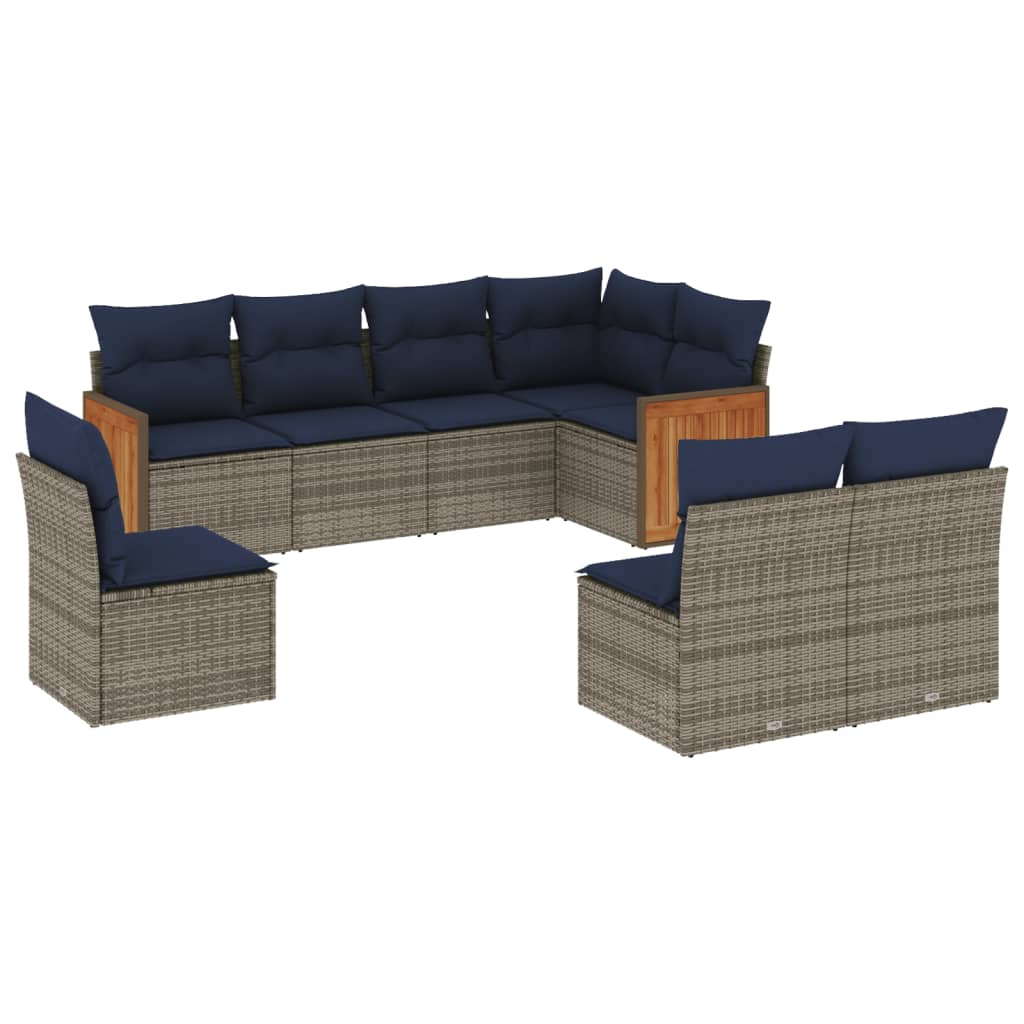 8 Piece Garden Sofa Set with Cushions Grey Poly Rattan