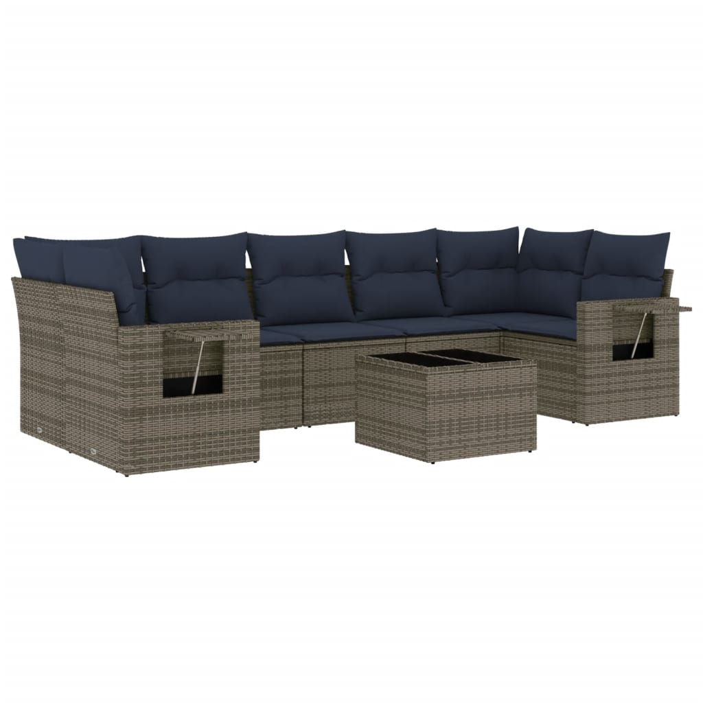 8 Piece Garden Sofa Set with Cushions Grey Poly Rattan