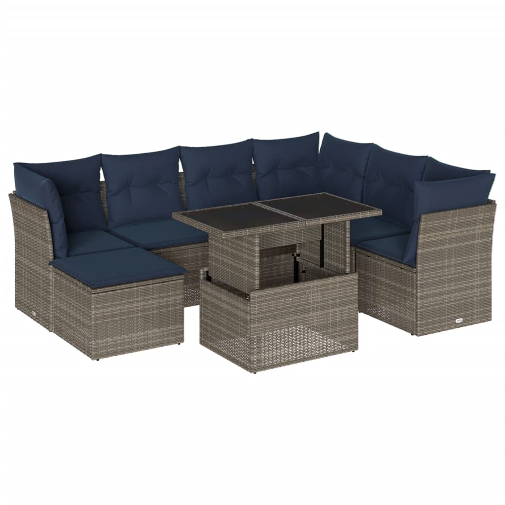 8 Piece Garden Sofa Set with Cushions Grey Poly Rattan