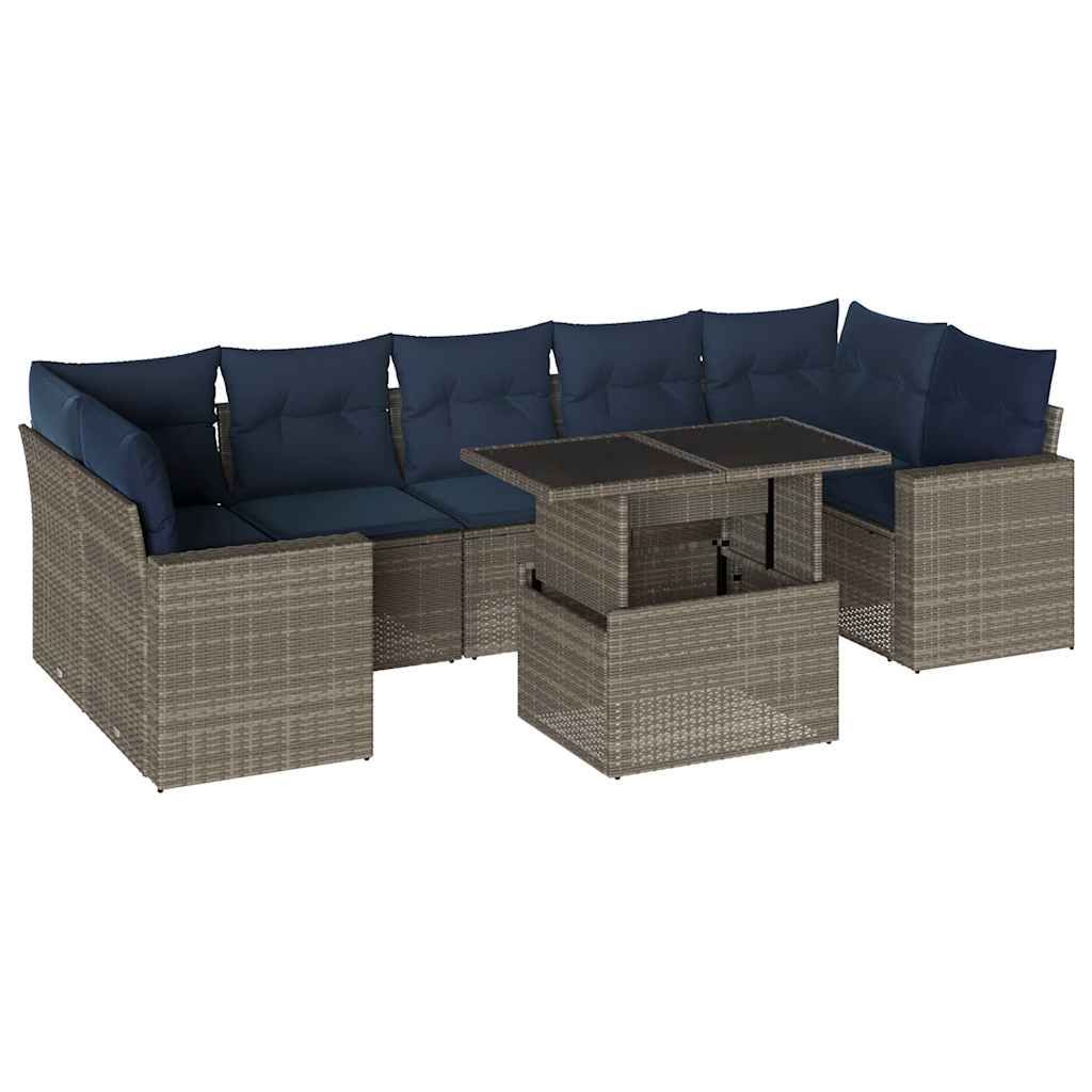 8 Piece Garden Sofa Set with Cushions Grey Poly Rattan