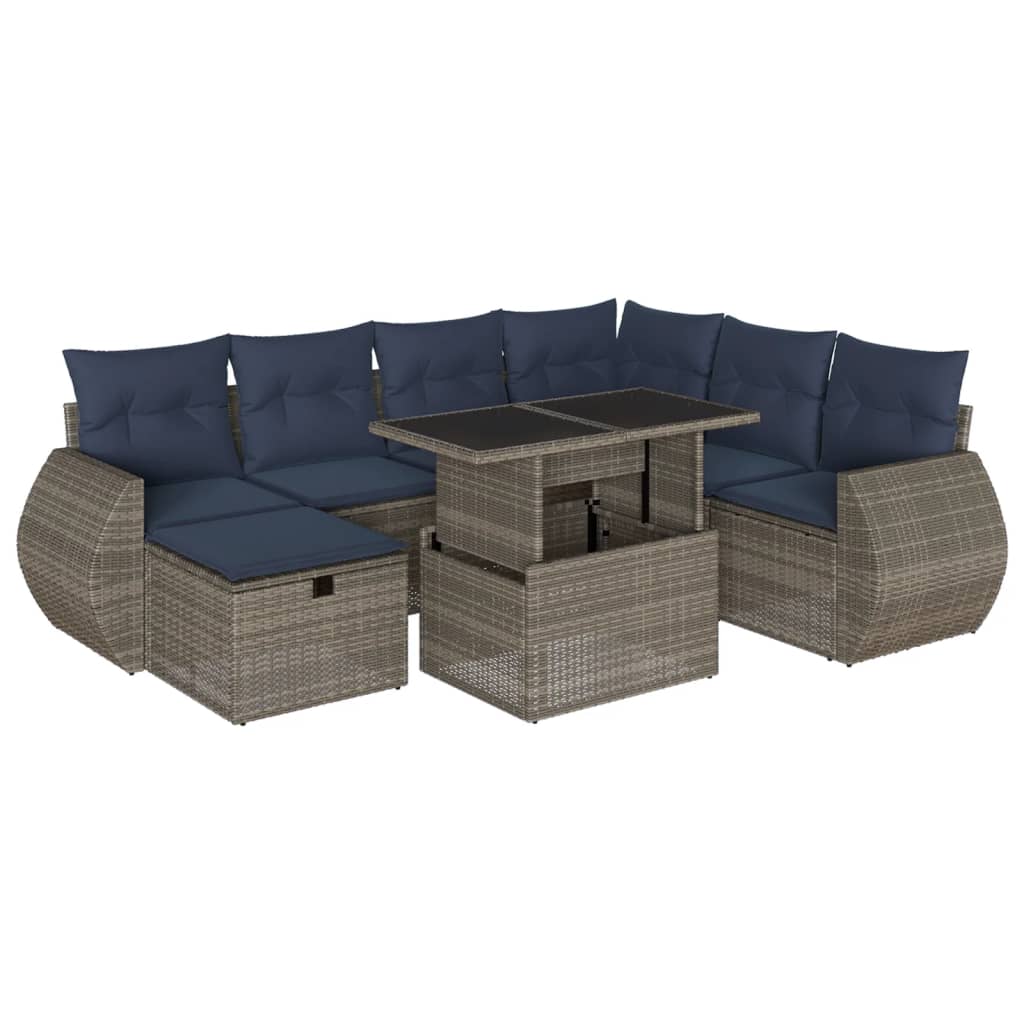 8 Piece Garden Sofa Set with Cushions Grey Poly Rattan