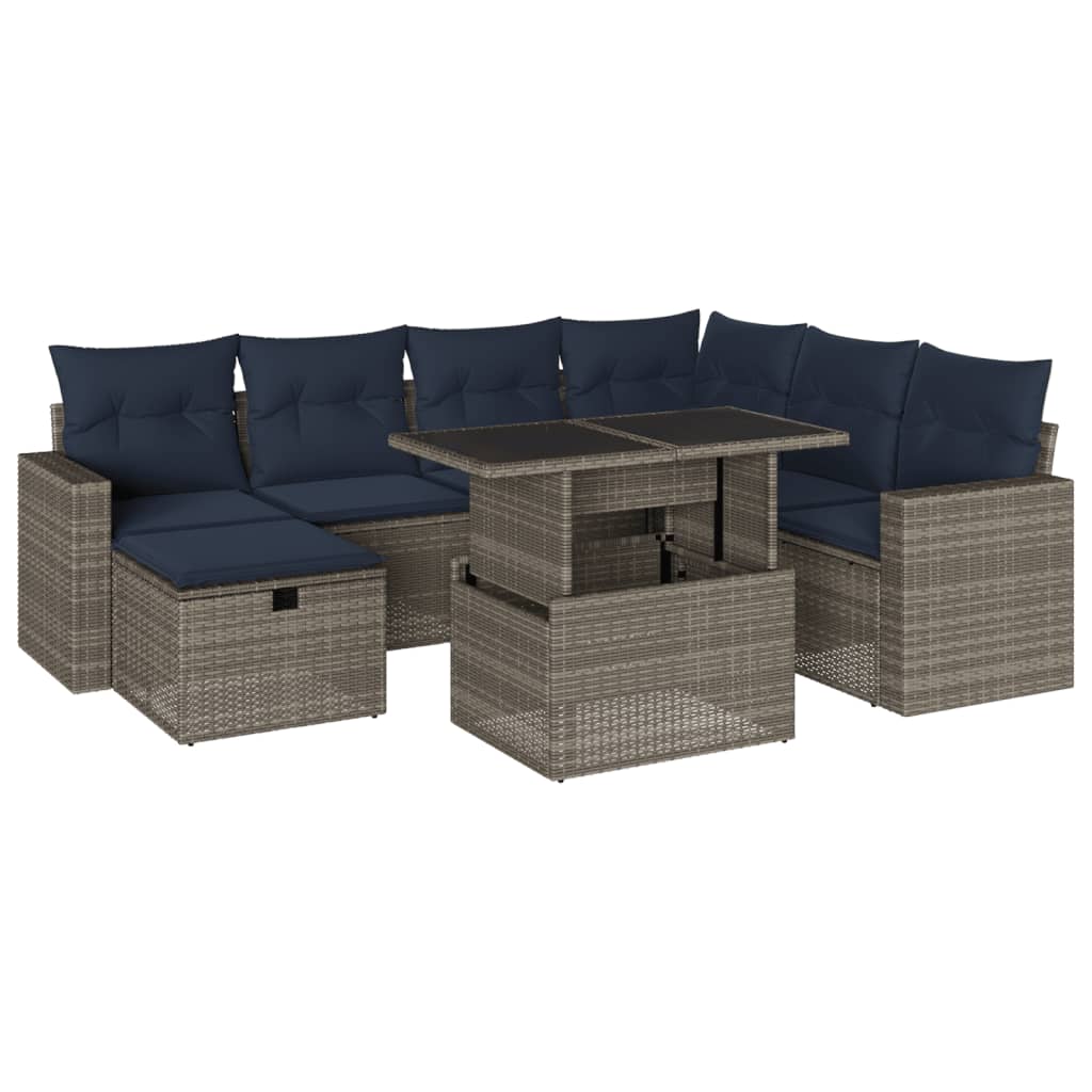 8 Piece Garden Sofa Set with Cushions Grey Poly Rattan