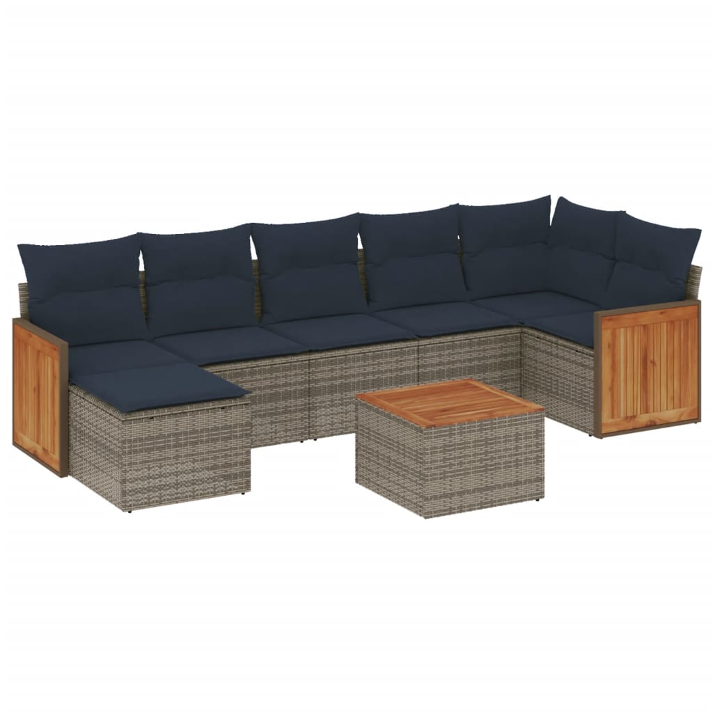 8 Piece Garden Sofa Set with Cushions Grey Poly Rattan