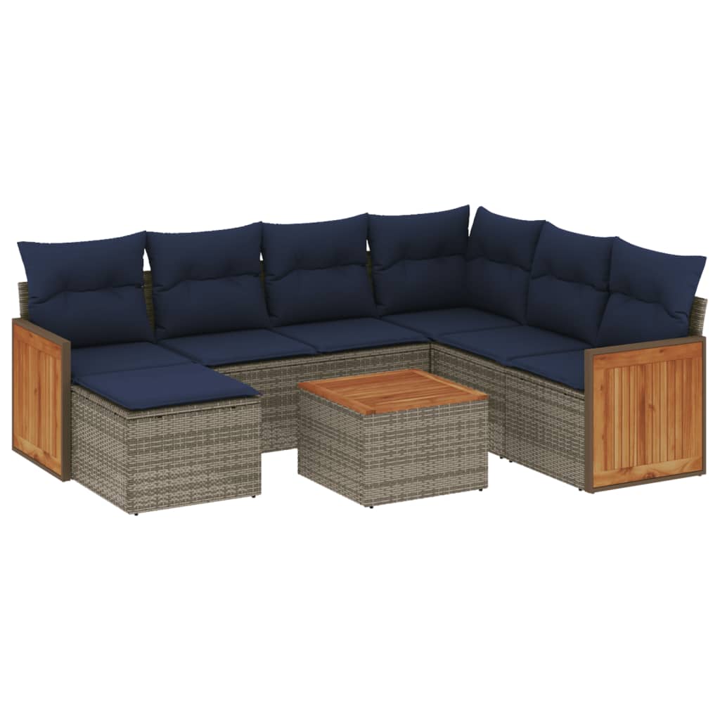 8 Piece Garden Sofa Set with Cushions Grey Poly Rattan