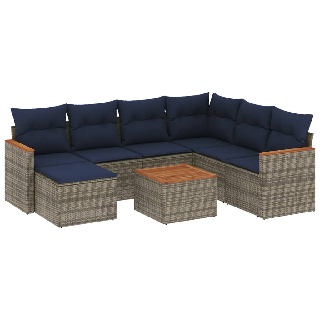 8 Piece Garden Sofa Set with Cushions Grey Poly Rattan