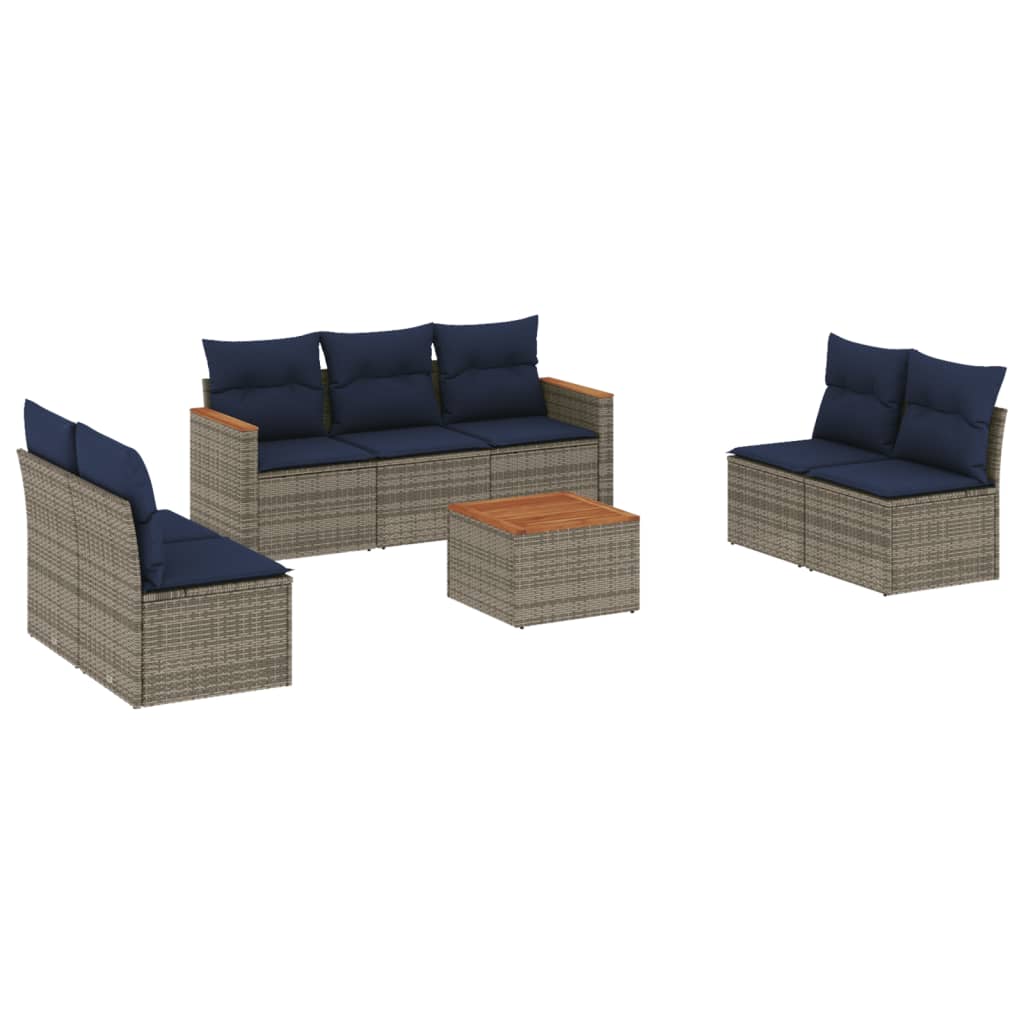 8 Piece Garden Sofa Set with Cushions Grey Poly Rattan