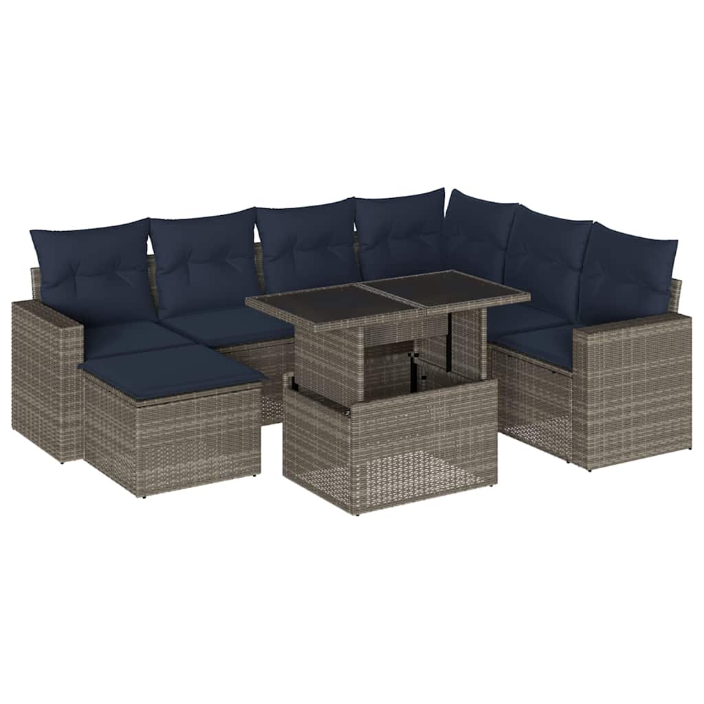 8 Piece Garden Sofa Set with Cushions Grey Poly Rattan